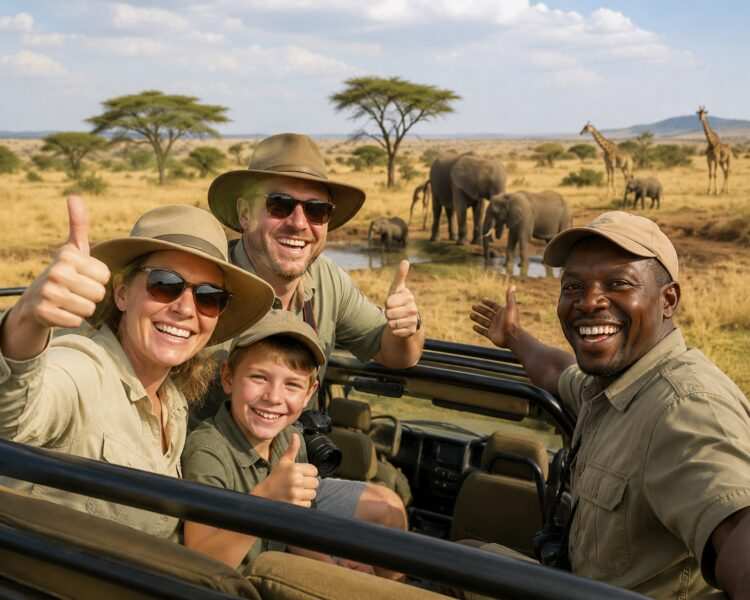 Happy guests on an African safari with Adeli Kenya Safaris
