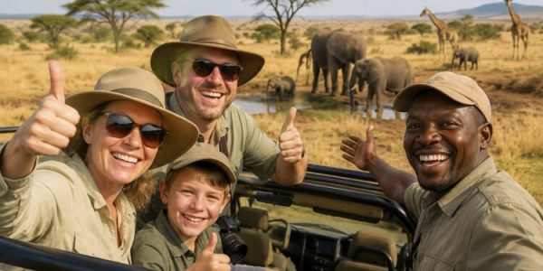 Happy guests on an African safari. Book Africa safari tour packages with Adeli Kenya Safaris. Kenya safaris, Tanzania tours, Zanzibar holidays, gorilla trekking & Nairobi excursions.